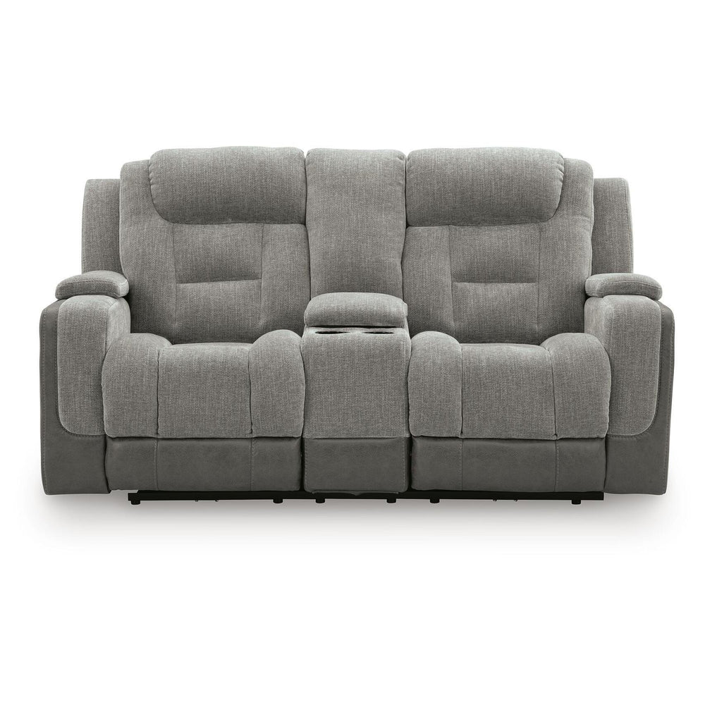  Signature Design by Ashley Mixed Motion PC8350518 Power Reclining Loveseat with Console  & Adjutasble Headrest IMAGE 2