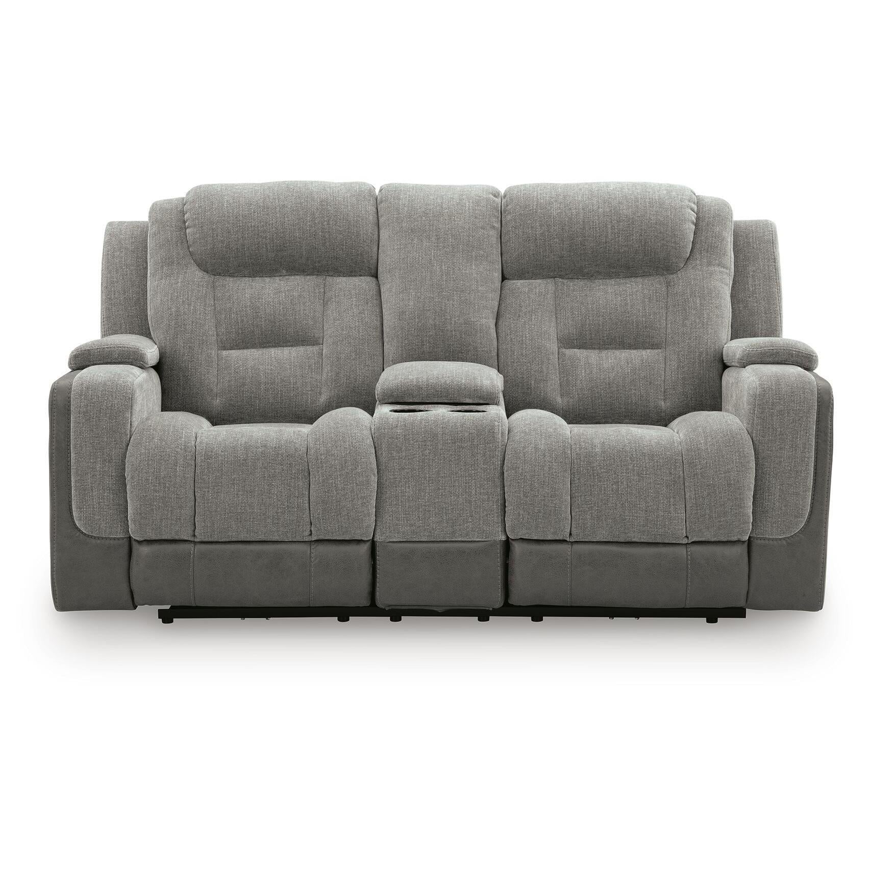  Signature Design by Ashley Mixed Motion PC8350518 Power Reclining Loveseat with Console  & Adjutasble Headrest IMAGE 2