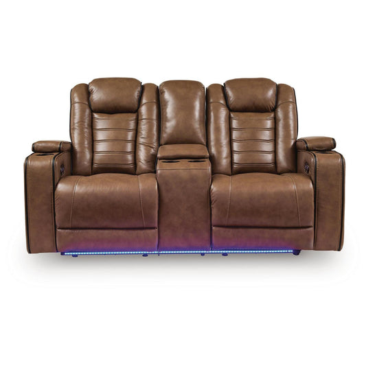  Signature Design by Ashley Gruaro PCU1420018 Power Reclining Loveseat with Console  & Adjutasble Headrest IMAGE 1