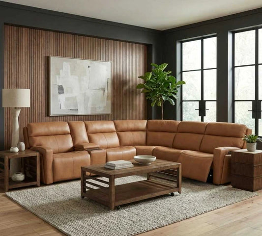 Cora 6 PC Sectional in Aline Toast Leather by Liberty Furniture