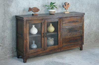 NEW Phoenix Glazed Credenza 2GD 3Drw w/RG 65x15x38.6"H (165x38x98cm) TEA BROWN