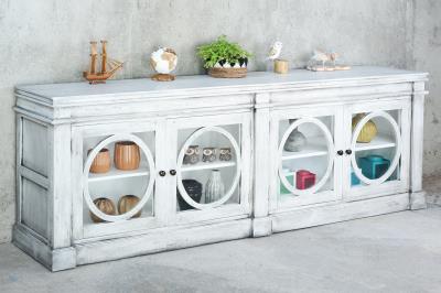 NEW Alexander Low Glazed Credenza 4GD 93.7x18.1x33.1"H (238x46x84cm) PEARLY GRAY