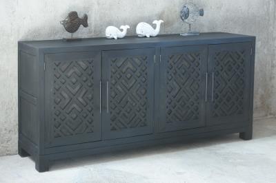 NEW Hilton Credenza 4Doors w/Raised Mouldings 81.5x18.8x37.3"H 207x48x95cm BLACK WASH
