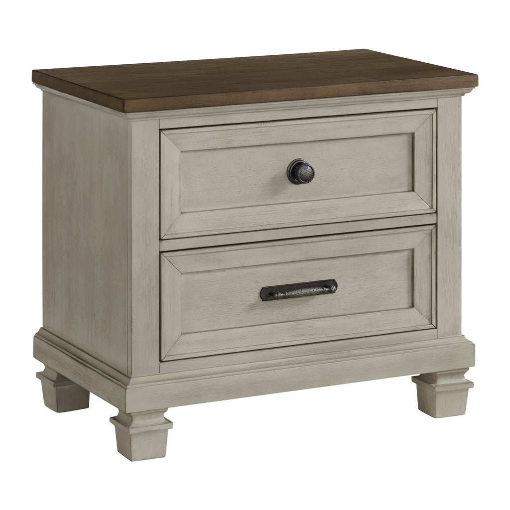 Farmington 2-Drawer Nightstand with USB in Medium Brown and Washed Stone B-9890-7-NS Elements International