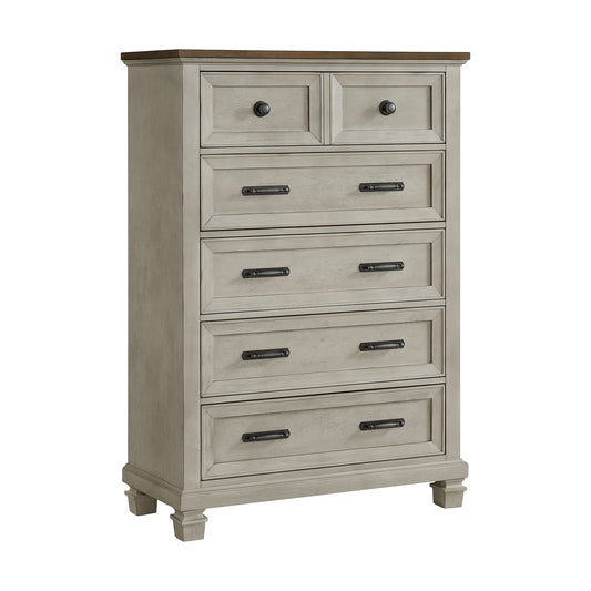 Farmington 5-Drawer Chest in Medium Brown and Washed Stone B-9890-7-CH Elements International