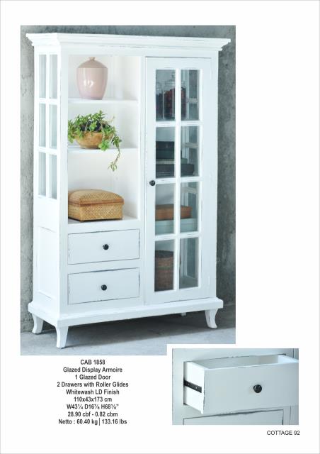 Glazed Disp Armoire 1GD 2drw w/RG
43.2x16.8x68.2"H (110.5x43x173cm) White Wash Pacific Paladin Import Co.