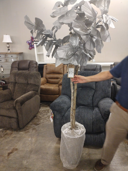 7' Silver Fiddle Leaf Fig Tree in Tall Round Silver Metal Planter 7221045