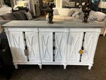 PP-CAB1709 3 Drawer 3 Door Arrow Head Credenza White Wash/Stonewall Top Pacific Paladin Import Co.