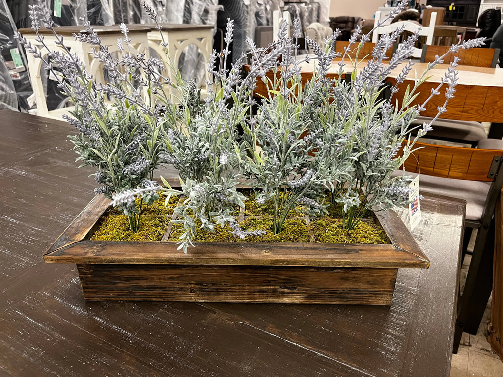 Lavender in Rectangle Wood Planter Box 171001 D W Silks