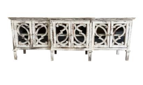 Harp 4 Door Console W/Glass in Jes Blue Base Vintage LLC