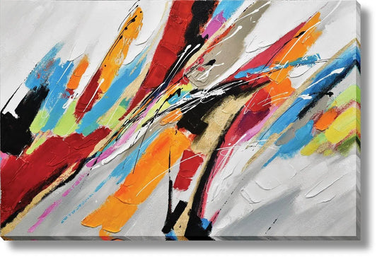 WF2744 ''Color Surge  Abstract Expression'' Hand- painted Wrapped Canvas