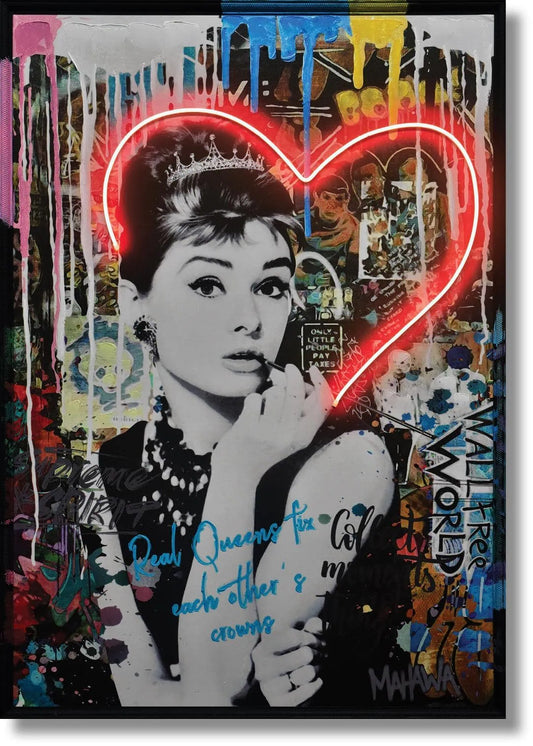 WF2762 ''Neon Hearts  with Iconic Figure'' Hand- painted LED in Frame
