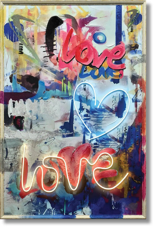 WF2764 ''Neon Love Graffiti Art'' Hand-painted LED in Frame