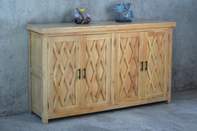 Agusta Credenza 4Doors Woven Mouldings 66.5x15.7x39.3"H (169x40x100cm) DRIFTWOOD W/LIGHT DISTRESS - American Furniture of Slidell