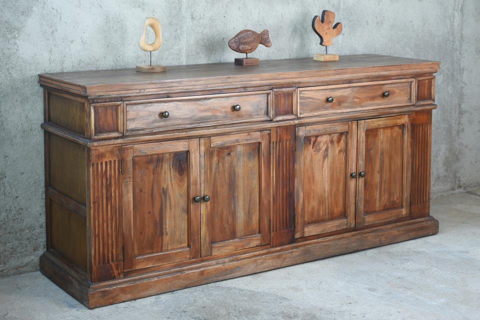 Alexander Sideboard 4PanelDr 2Drw w/RG (CAB611) 82.2x22x39"H (209x56x99cm) DRIFTWOOD (color varies in picture) - American Furniture of Slidell