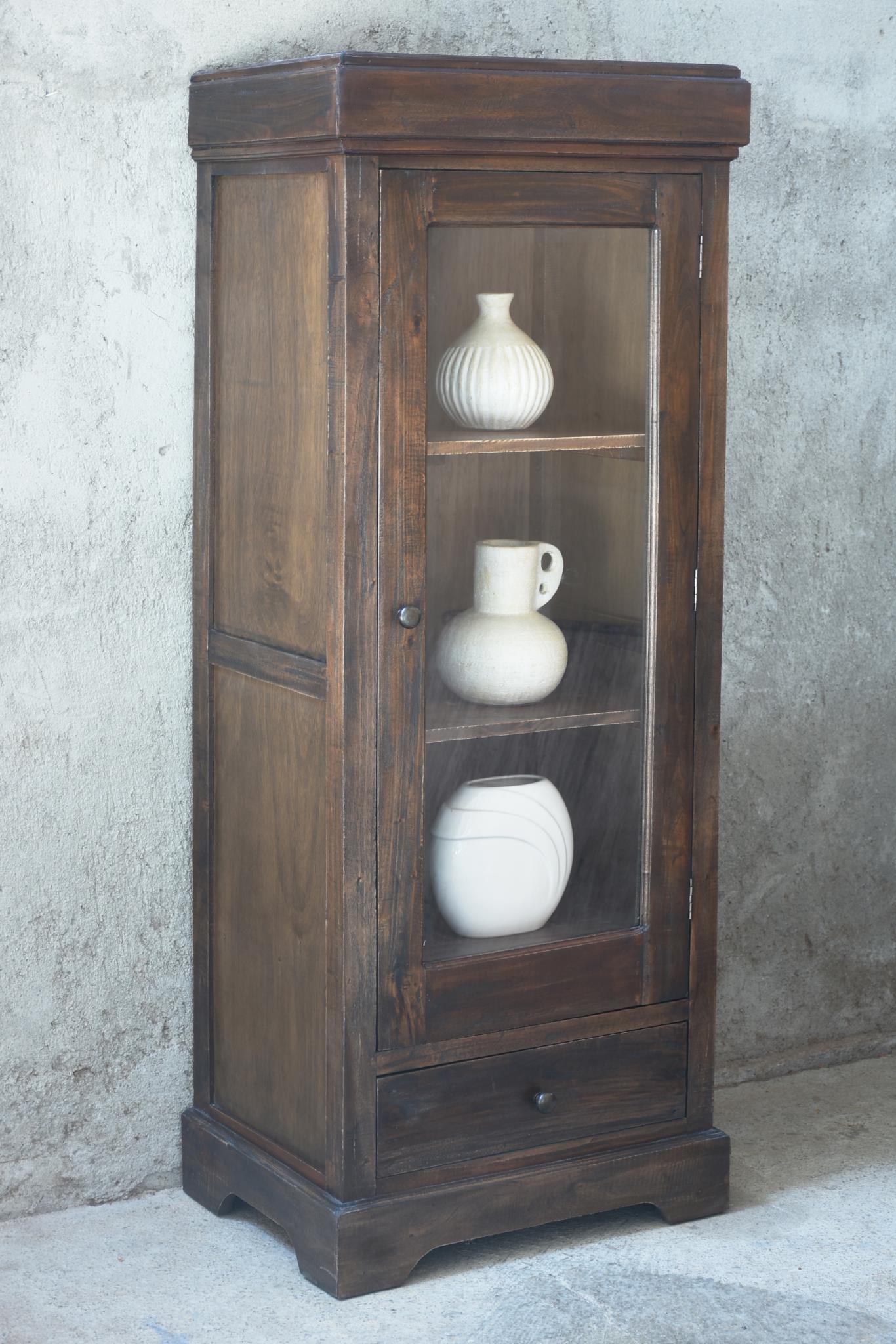 American Glazed Disp Cab 1GD (CAB1985) 26 x 18 x 66.8 - ESPRESSO (color varies in picture) - American Furniture of Slidell
