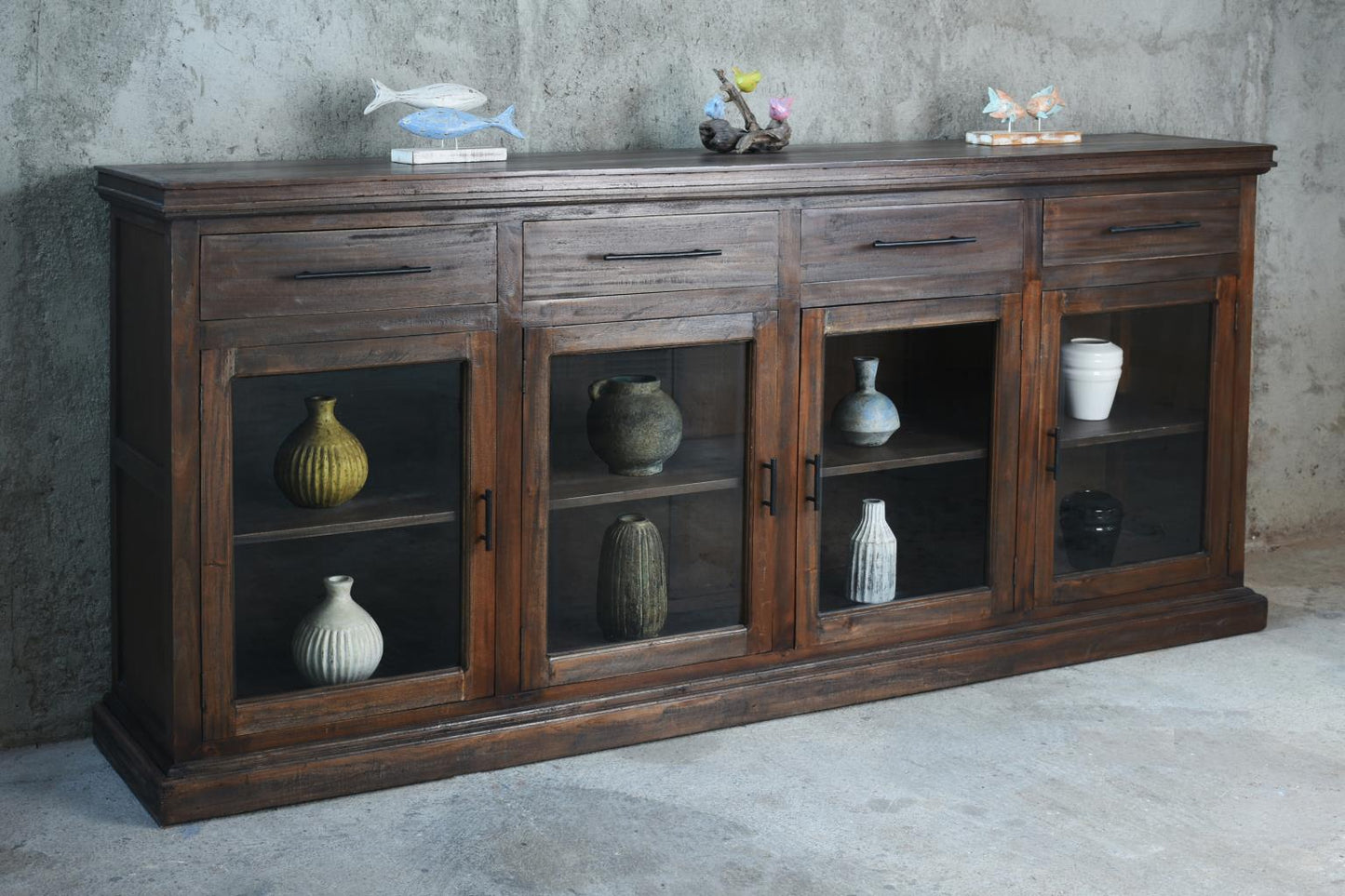 American Glz Credenza 4GD 4Drw w/RG 98.8x17.7x44.1"H (251x45x112cm) EBONY - American Furniture of Slidell