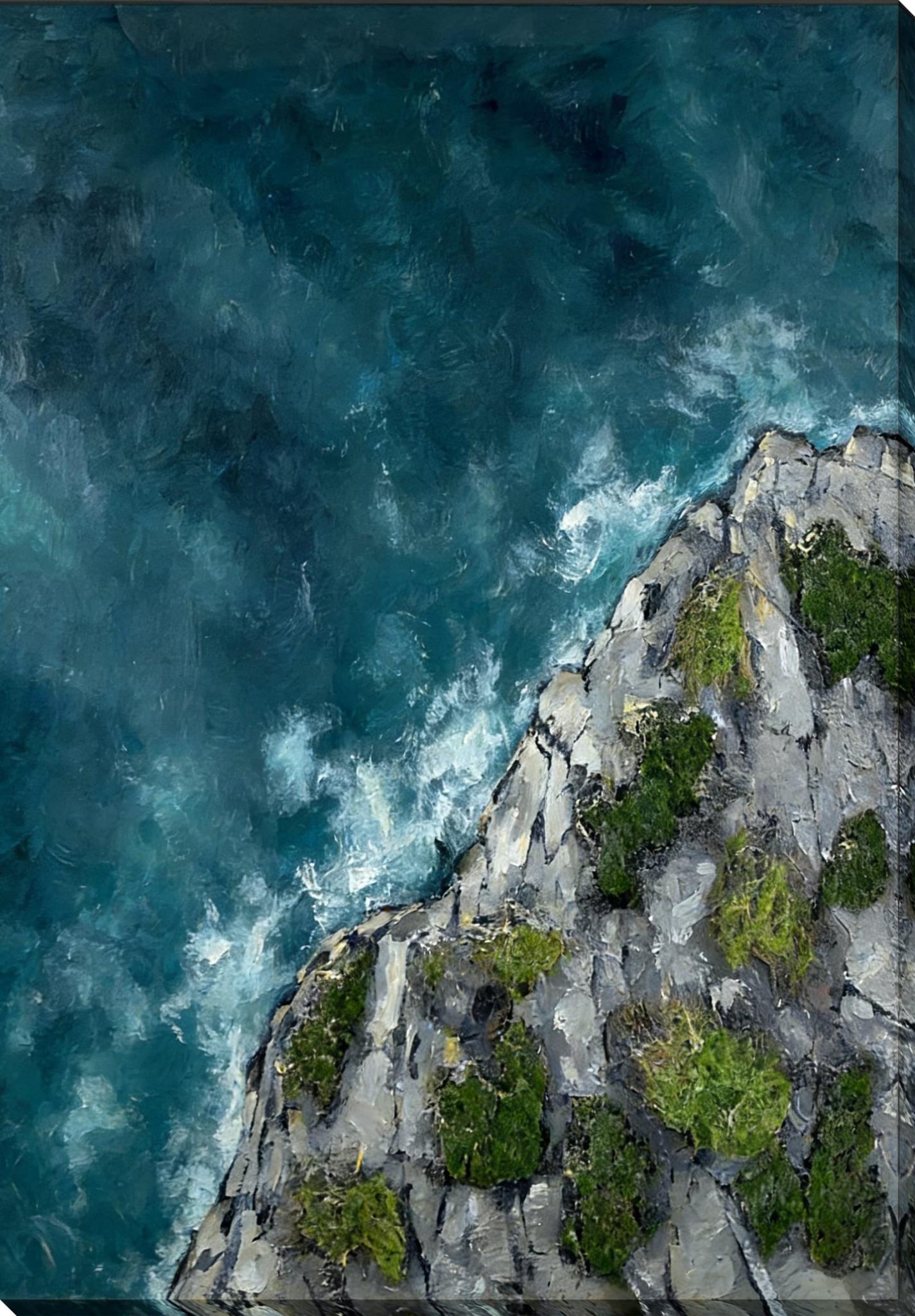 JJ3598 "Coastal Passage II" Hand-Painted Wrapped Canvas w/Faux Moss