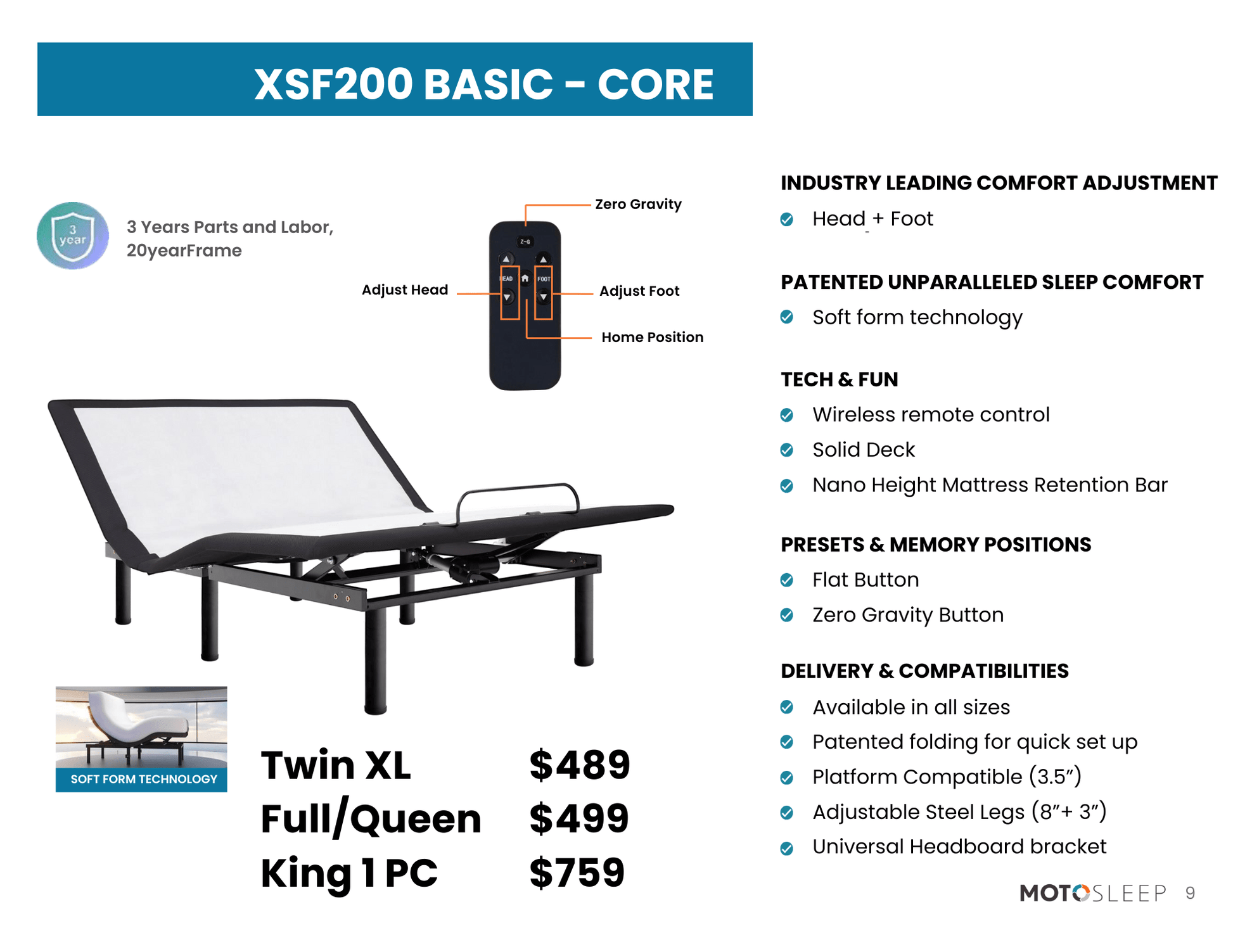 Basic - Core Adjustable Base XSF200B King (1PC) - American Furniture of Slidell