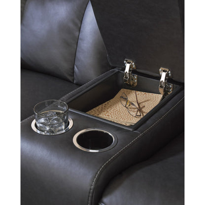 Benchcraft Mackmenville Reclining Leather Look Loveseat with Console 7471394 - American Furniture of Slidell