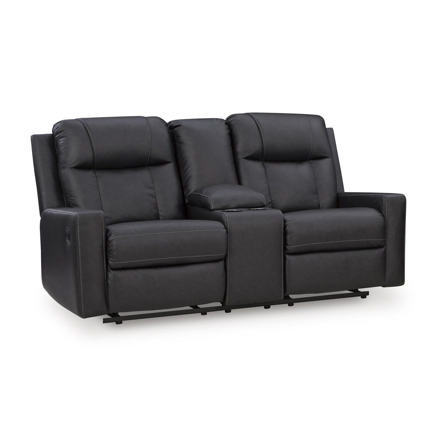 Benchcraft Mackmenville Reclining Leather Look Loveseat with Console 7471394 - American Furniture of Slidell
