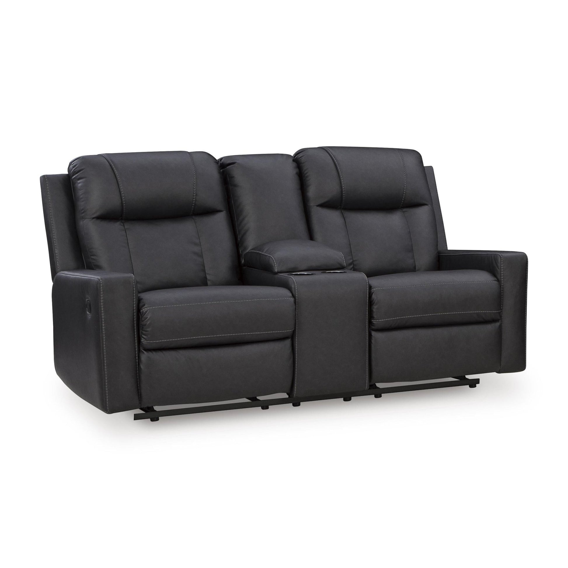Benchcraft Mackmenville Reclining Leather Look Loveseat with Console 7471394 - American Furniture of Slidell