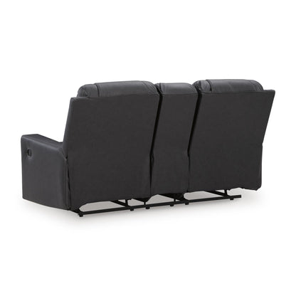 Benchcraft Mackmenville Reclining Leather Look Loveseat with Console 7471394 - American Furniture of Slidell