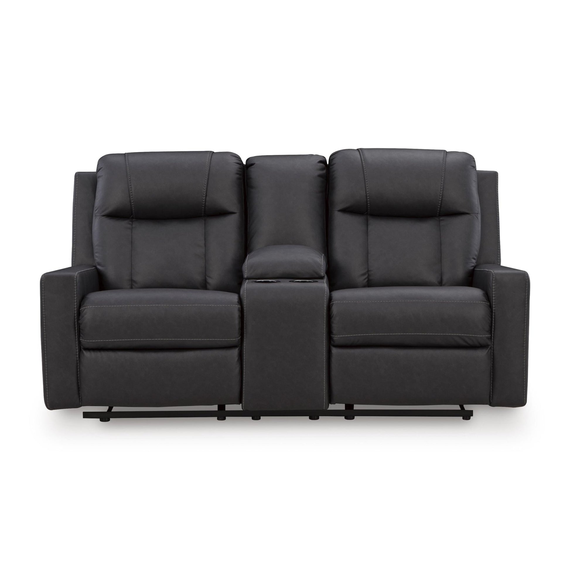 Benchcraft Mackmenville Reclining Leather Look Loveseat with Console 7471394 - American Furniture of Slidell