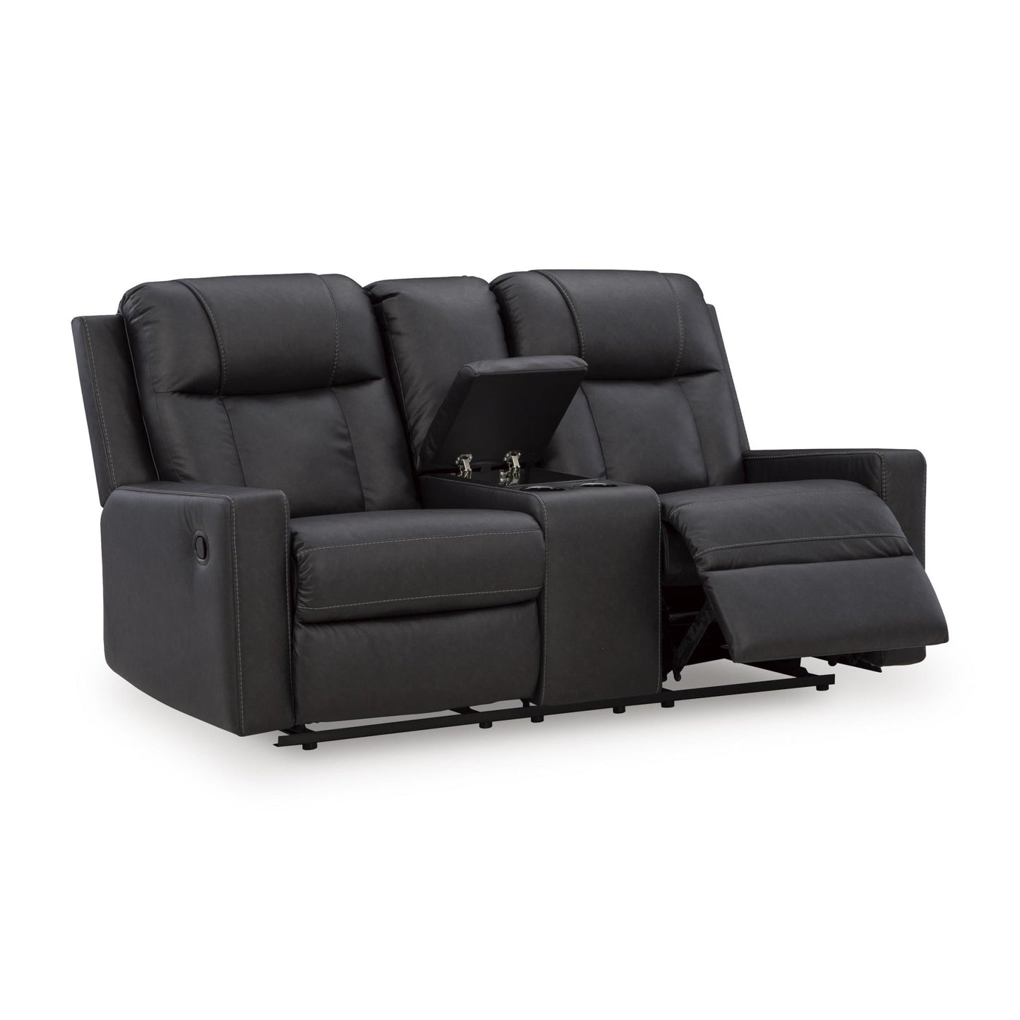 Benchcraft Mackmenville Reclining Leather Look Loveseat with Console 7471394 - American Furniture of Slidell