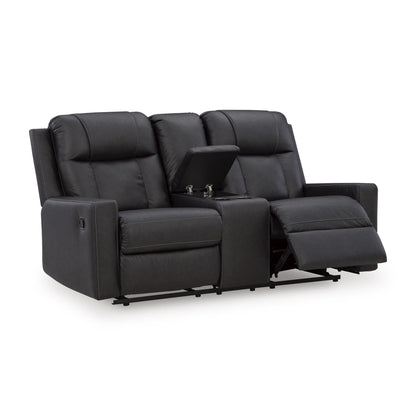 Benchcraft Mackmenville Reclining Leather Look Loveseat with Console 7471394 - American Furniture of Slidell