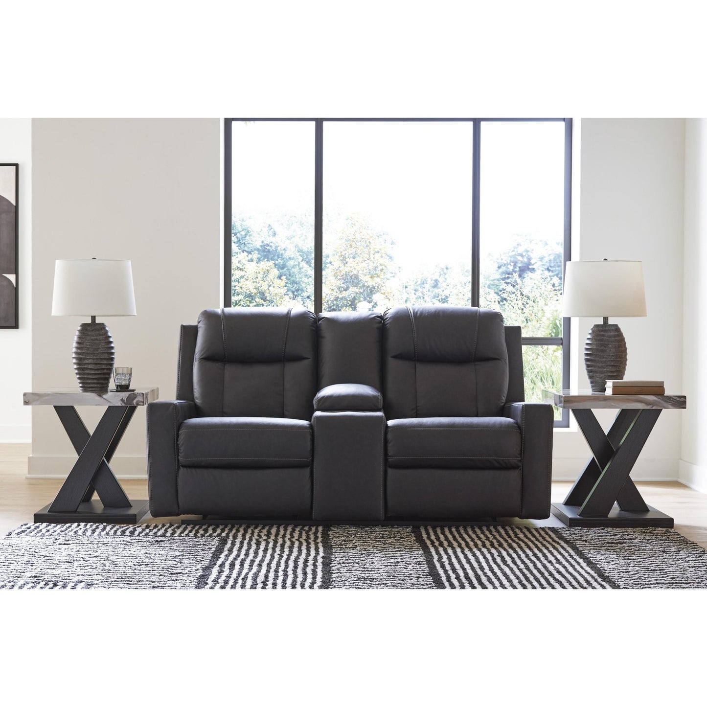 Benchcraft Mackmenville Reclining Leather Look Loveseat with Console 7471394 - American Furniture of Slidell