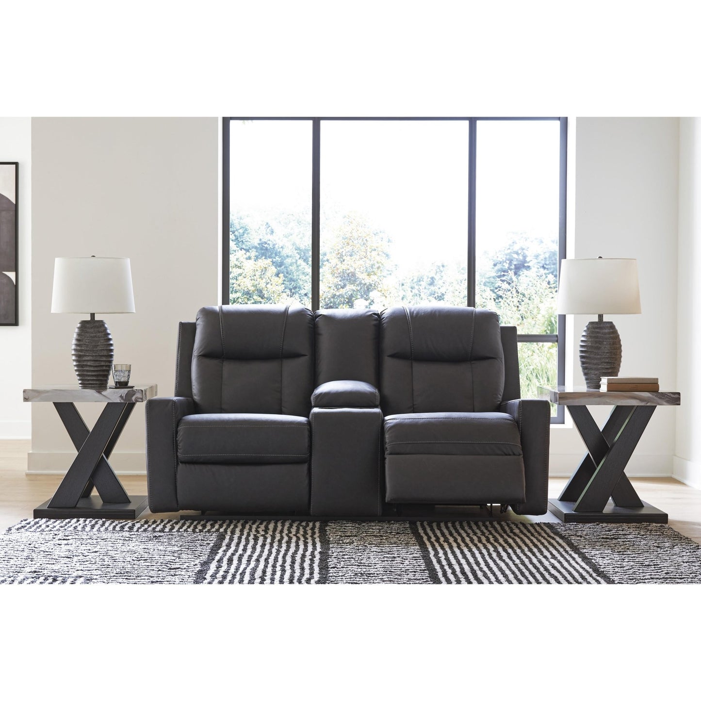 Benchcraft Mackmenville Reclining Leather Look Loveseat with Console 7471394 - American Furniture of Slidell