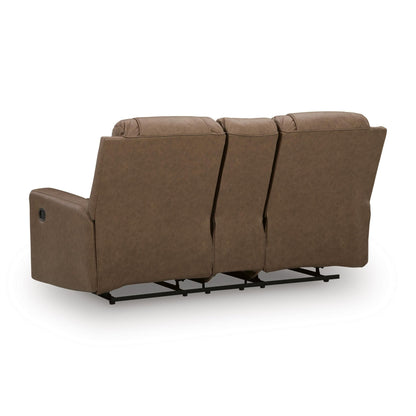 Benchcraft Mackmenville Reclining Leather Look Loveseat with Console 7471494 - American Furniture of Slidell