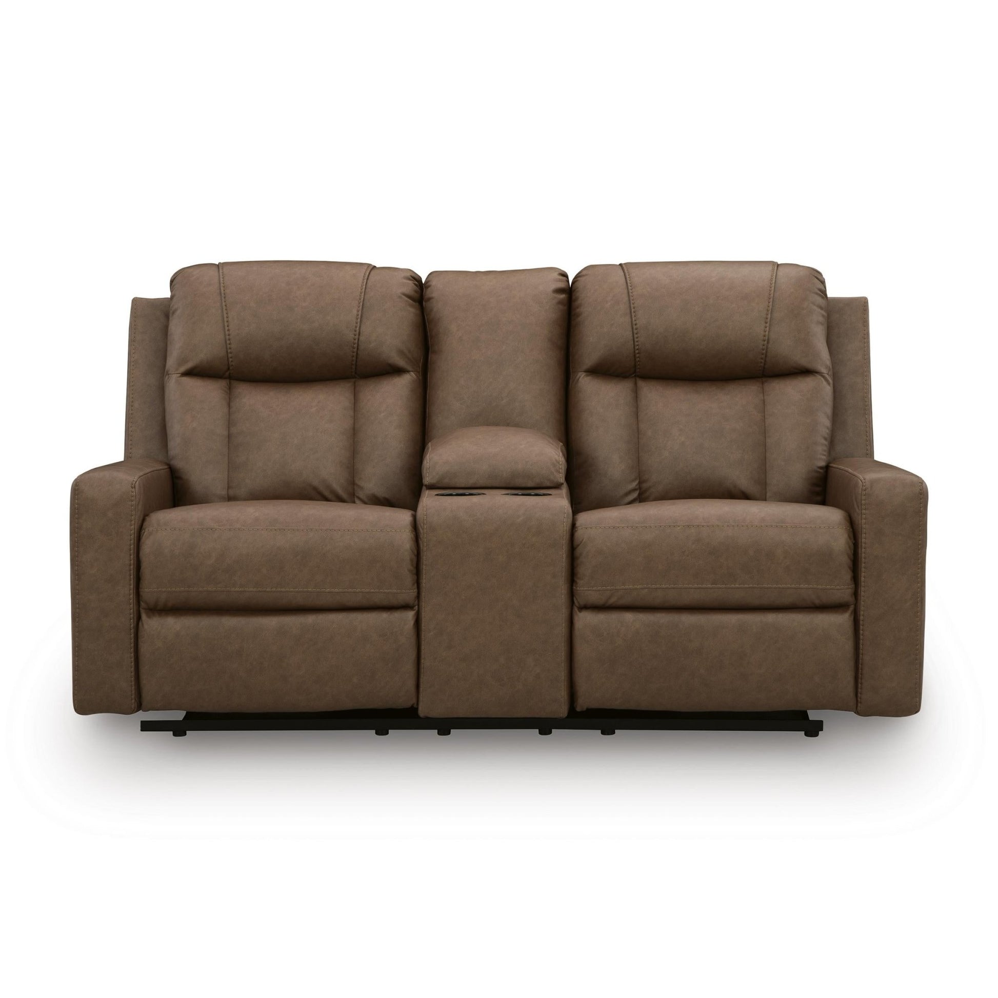 Benchcraft Mackmenville Reclining Leather Look Loveseat with Console 7471494 - American Furniture of Slidell