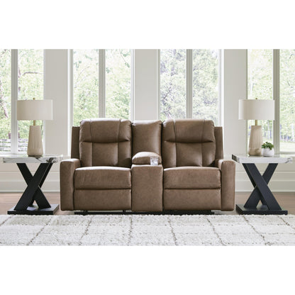 Benchcraft Mackmenville Reclining Leather Look Loveseat with Console 7471494 - American Furniture of Slidell