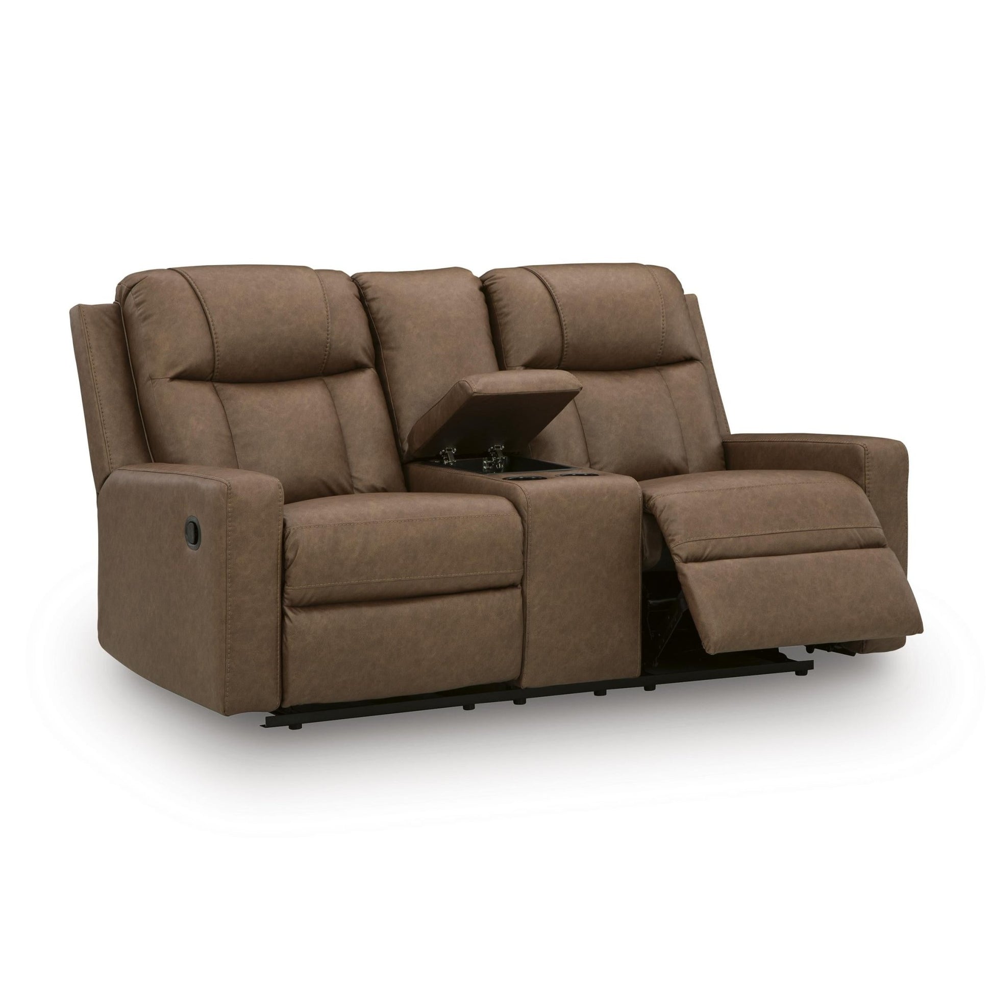 Benchcraft Mackmenville Reclining Leather Look Loveseat with Console 7471494 - American Furniture of Slidell