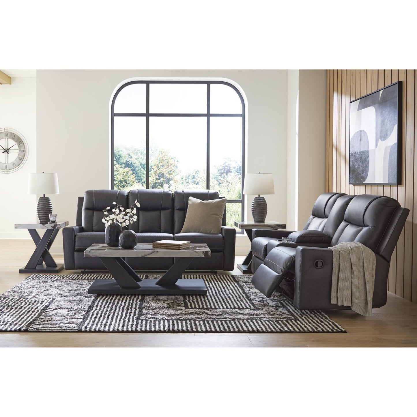 Benchcraft Mackmenville Reclining Leather Look Sofa 7471388 - American Furniture of Slidell