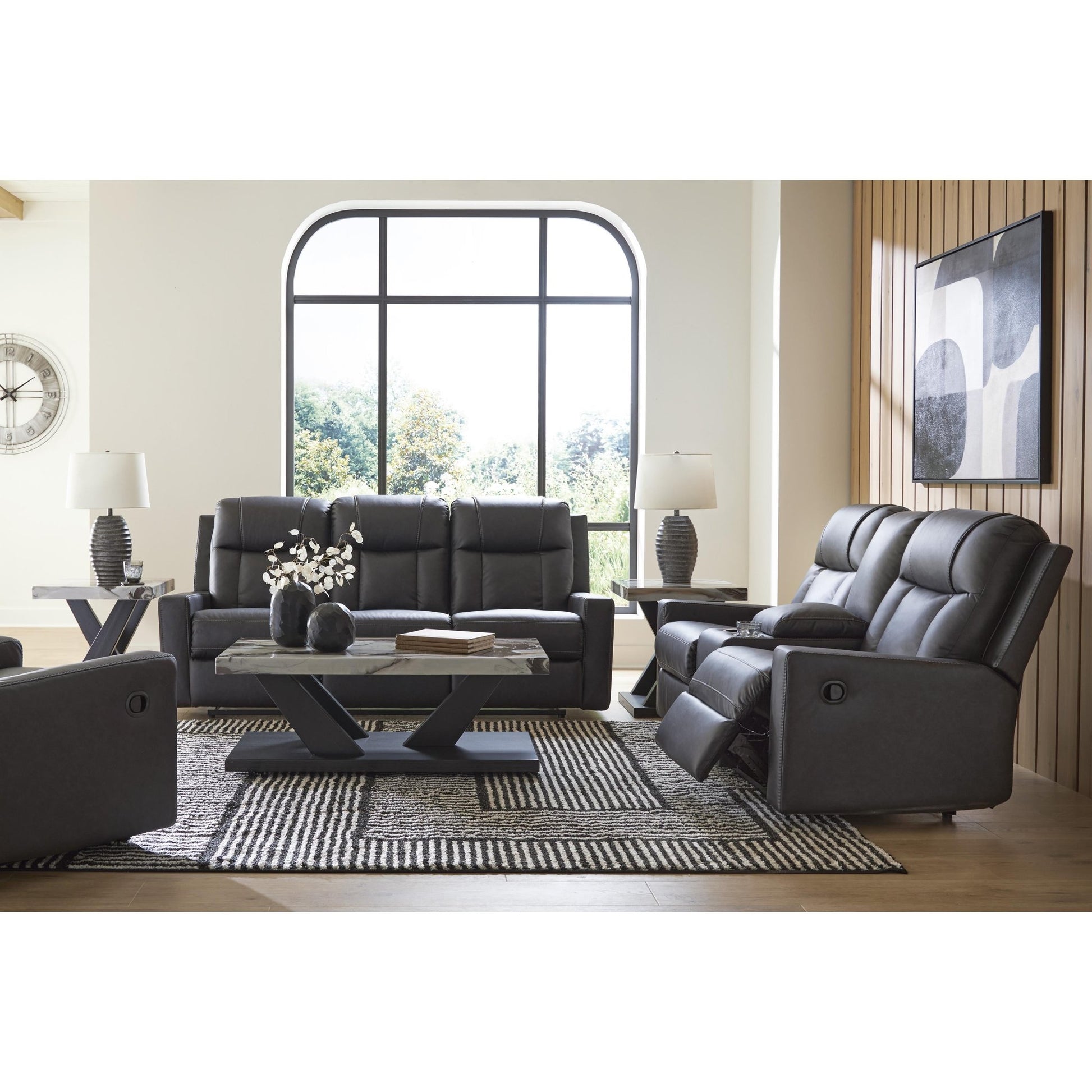 Benchcraft Mackmenville Reclining Leather Look Sofa 7471388 - American Furniture of Slidell