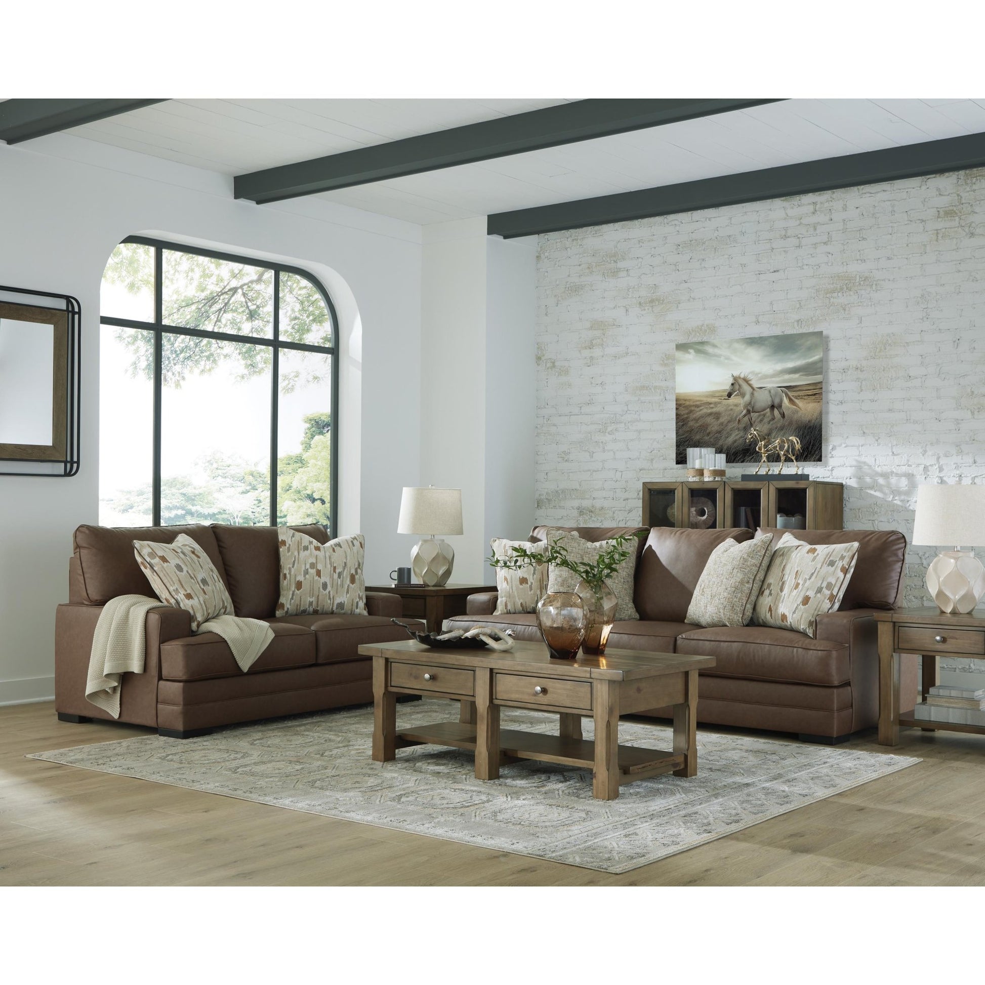Benchcraft VillaCourt Stationary Leather Look Loveseat 7490935 - American Furniture of Slidell