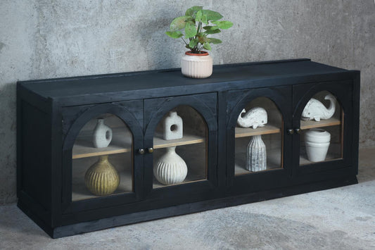 Bravando Glazed Credenza (CAB680) 4GD 70.5 x 18.1 x 25.6 - BLACK WASH (color in picture varies) - American Furniture of Slidell