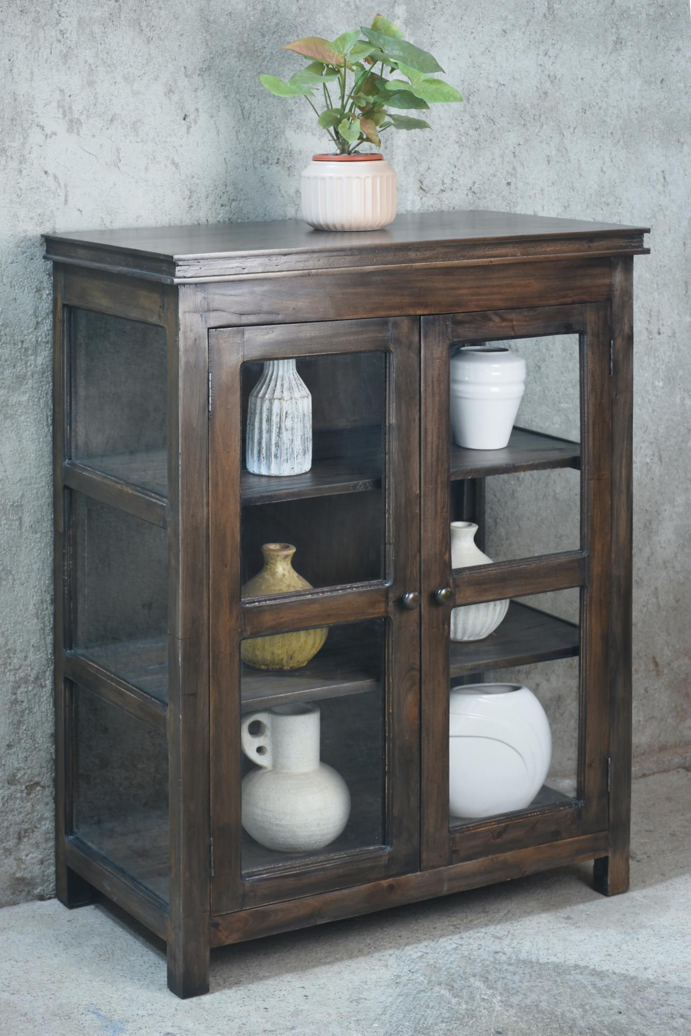 Colonial Galzed Display Bas 2GD (CAB2274) 35.3 X 19.2 X 47.2 - EBONY (color varies in picture) - American Furniture of Slidell