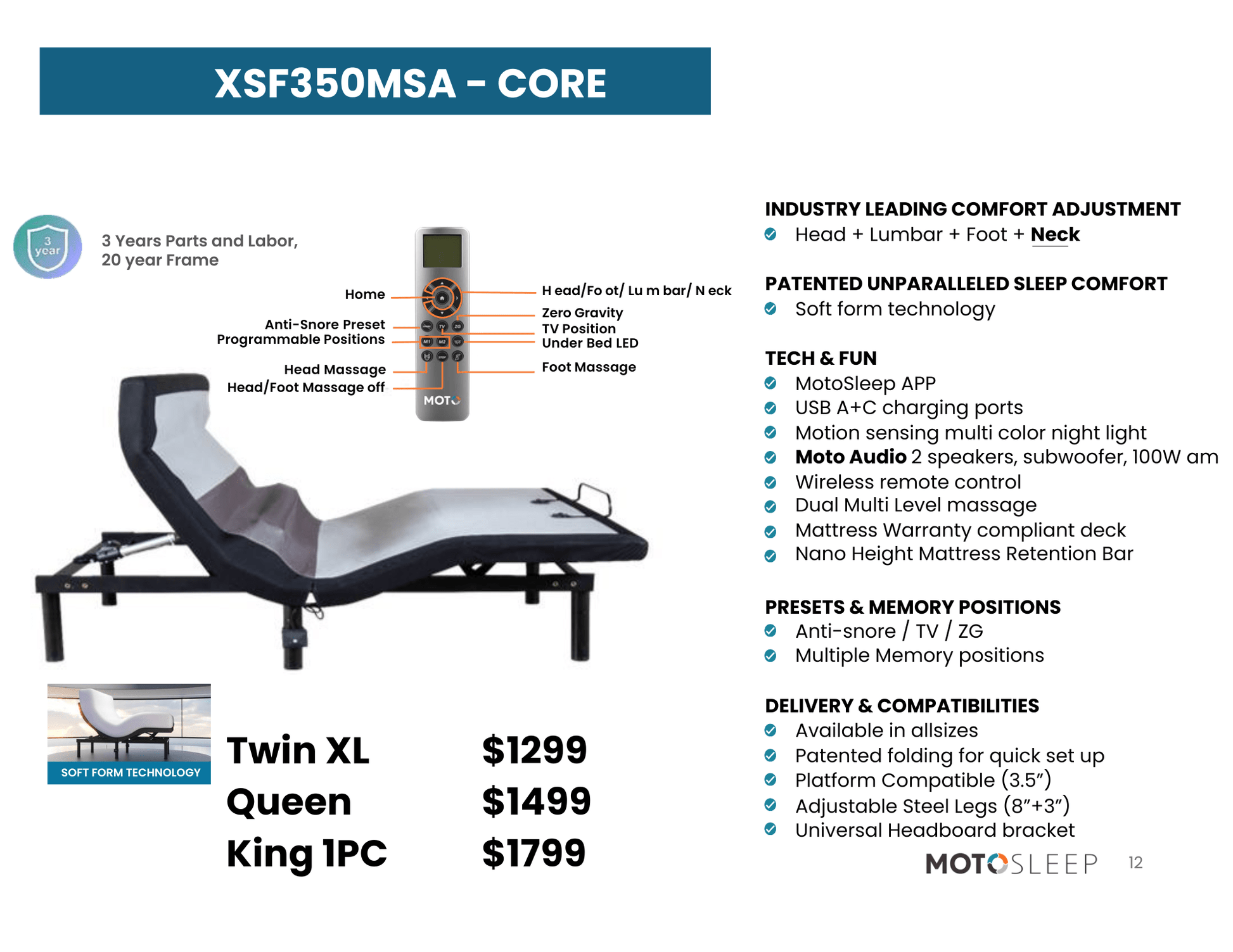 Core Adjustable Base XSF350MSA King (1PC) - American Furniture of Slidell