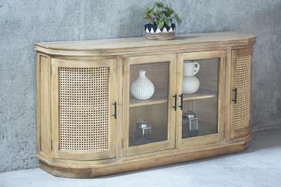 Demilune Glazed Credenza 2GD 2Rattan Doors 72x16.8x35"H (183x43x89cm) SAND - American Furniture of Slidell