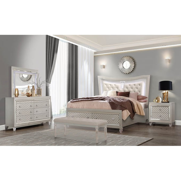 Paris King Bed W/Dresser, Mirror, Chest & 2 Nightstands