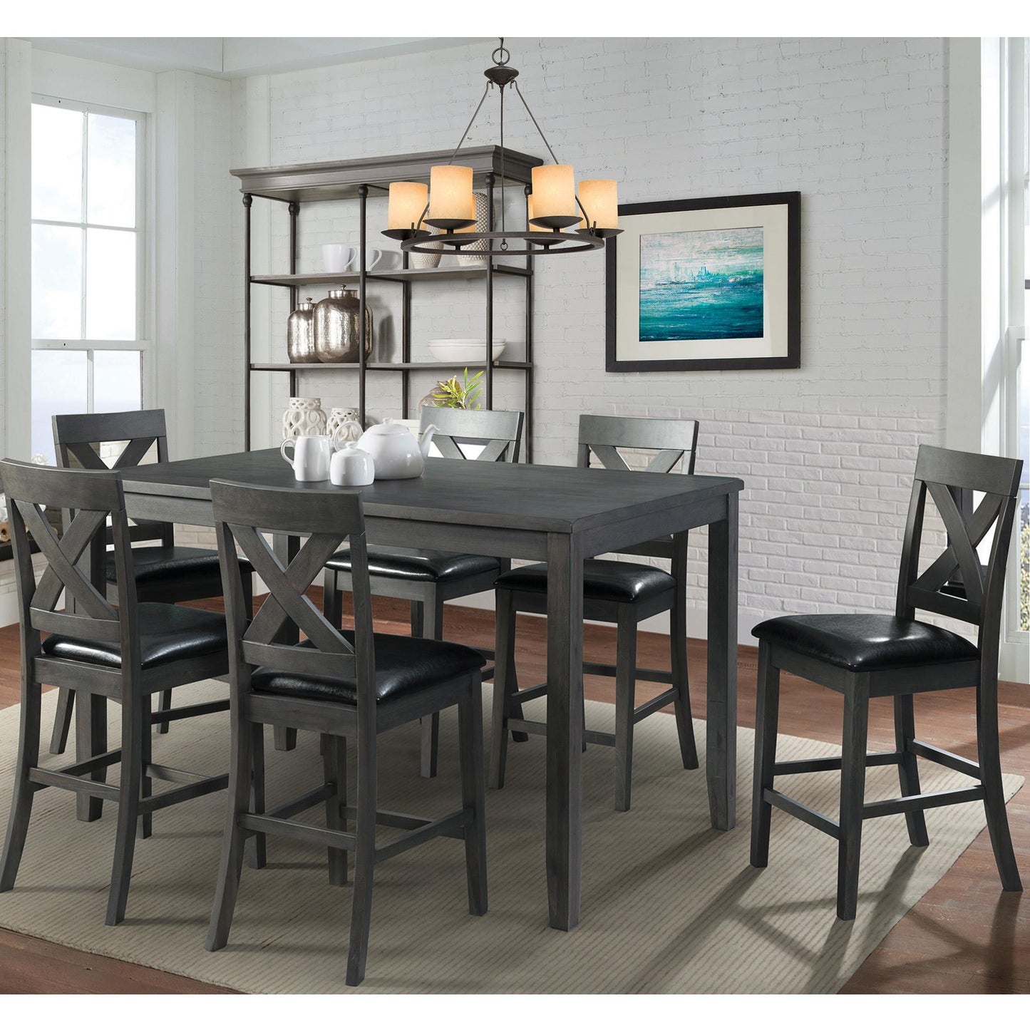 Elements International Alex Counter Side Chair W/Black PU Grey - American Furniture of Slidell