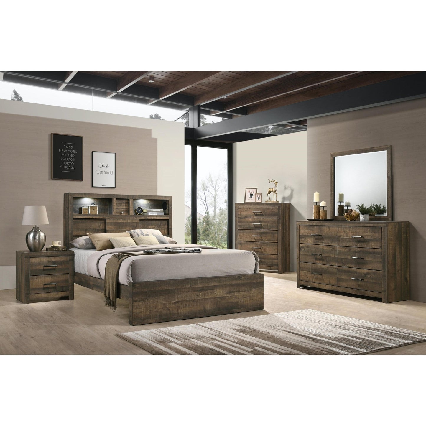 Elements International Bailey BY500 6 pc Queen Bookcase Bedroom Set - American Furniture of Slidell