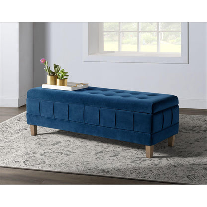 Elements International Crosby Tufted Storage Ottoman - Cobalt - American Furniture of Slidell