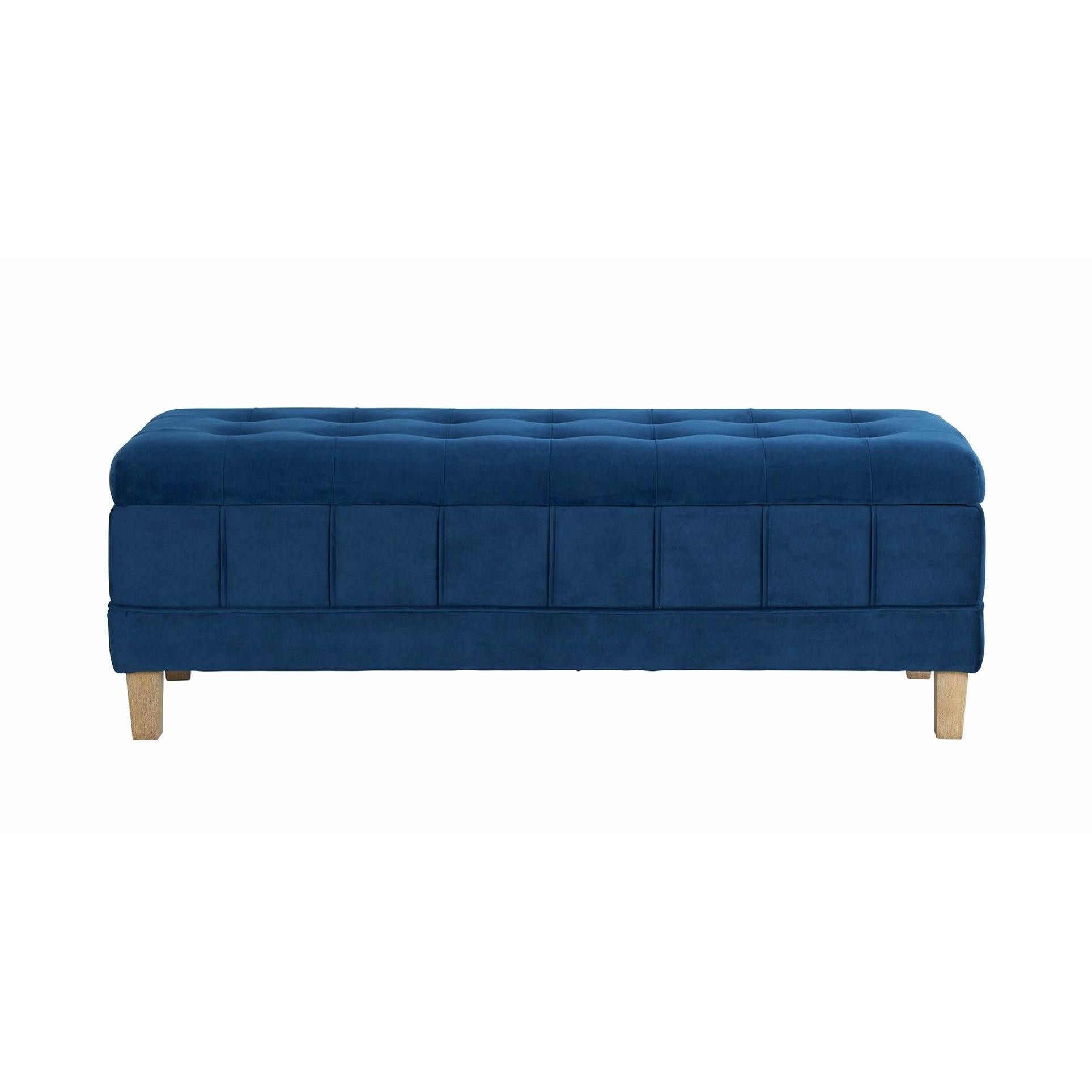 Elements International Crosby Tufted Storage Ottoman - Cobalt - American Furniture of Slidell