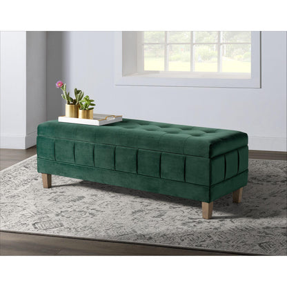 Elements International Crosby Tufted Storage Ottoman - Evergreen - American Furniture of Slidell