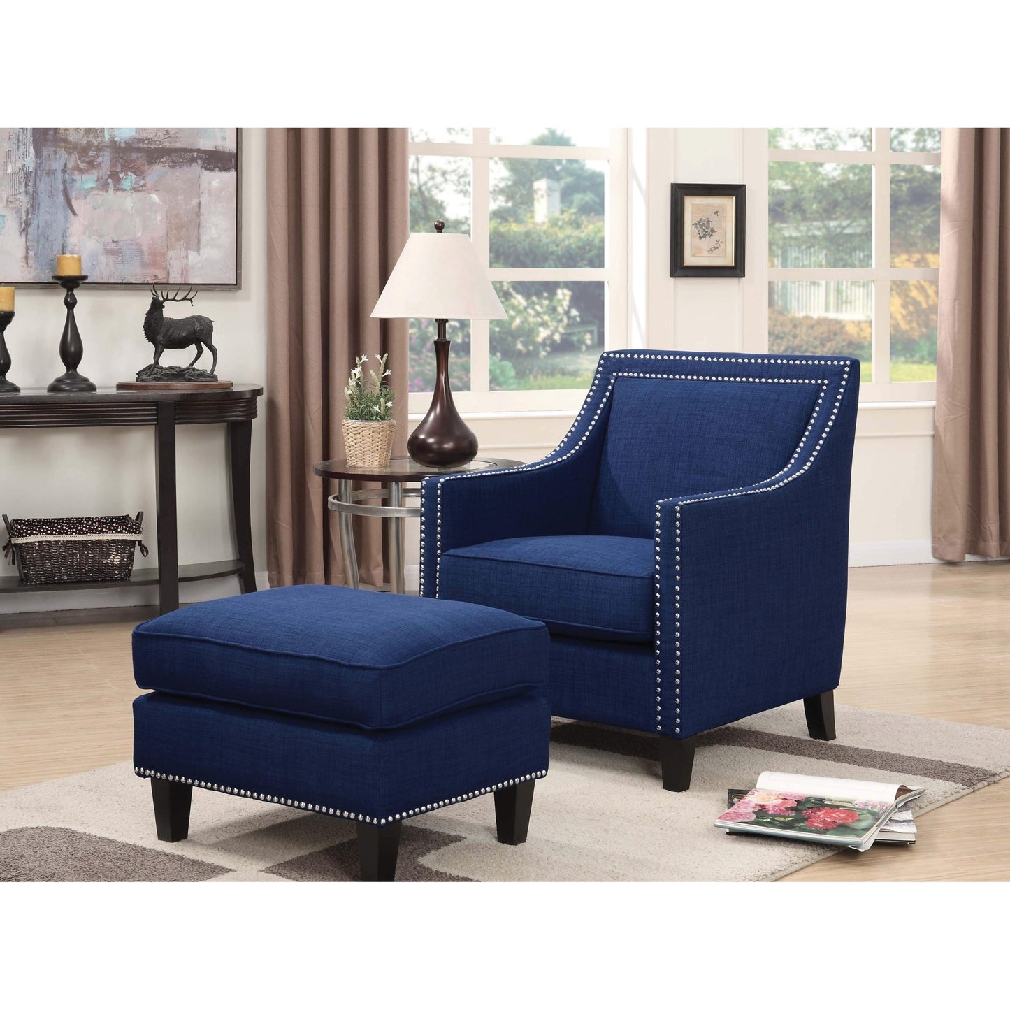 Elements International Erica UER080100CA Chair with Chrome Nails - Heirloom Blue - American Furniture of Slidell
